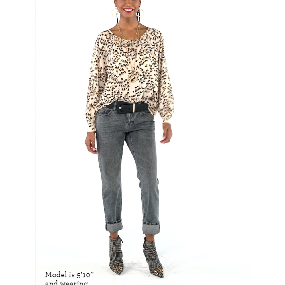 CAbi Round Trip Cream and Brown Blouse with Peter Pan Collar - Picture 2 of 10